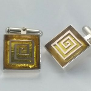 Sterling Silver Varga Dichroic Gold Glass Cufflink